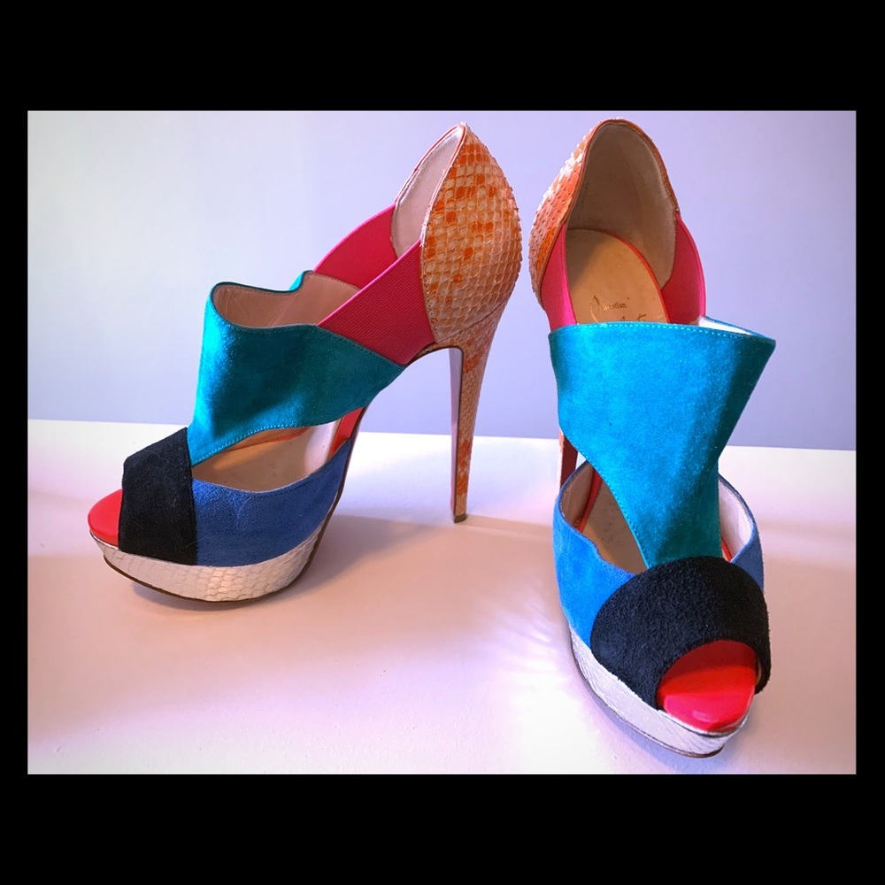 Christian Louboutin Suede and Snakeskin Heels Sz 6